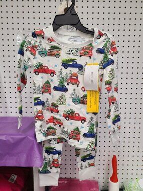 Hart + Land Kids Organic Cotton Holiday Pajama Set With Car & Tree Print Size 3